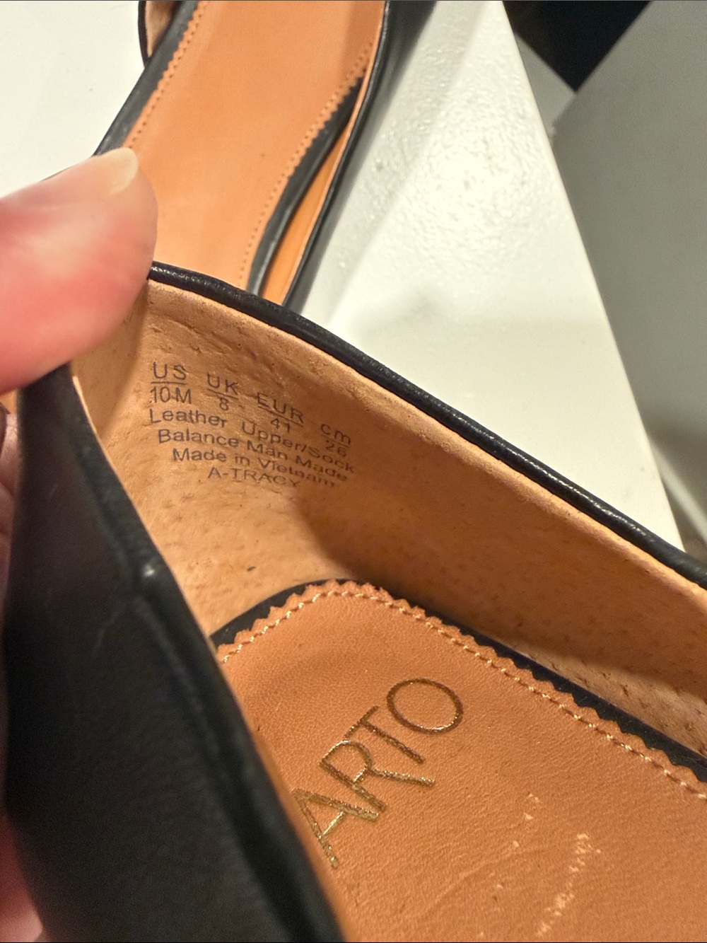 Black Leather Square-Toe SARTO Flats US 10 square heel cut out side A-TRACY SHOE - Picture 3 of 8